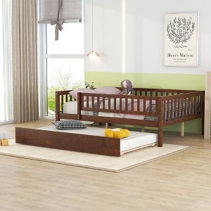 NicBex Twin/Full Size Daybed Wood Bed Frame with Trundle and Fence Guardrails for Bedroom,Living Room,Apartment - 1 of 4