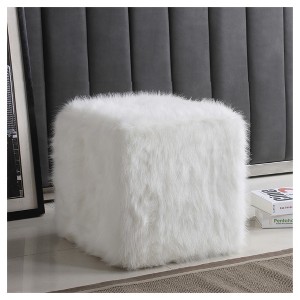 Faux Fur Pouf - White - HomePop