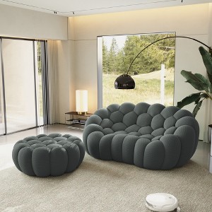 WJSHome Loveseat Bubble Sofa with Ottoman, Curved Couch, Comfy Upholstered Sofa, Mesh Fabric 3D Honeycomb Shape Modern Couch - 1 of 4