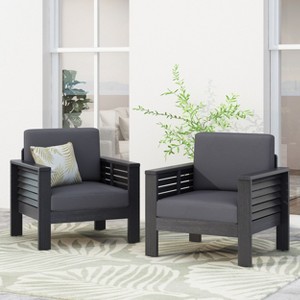 Christopher Knight Home Rabun Outdoor Acacia Wood Club Chairs with Cushions (Set of 2) - 1 of 4