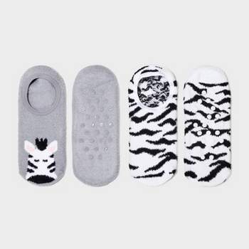 Women's 2pk Zebra Cozy Liner Socks - Gray/Black/White 4-10