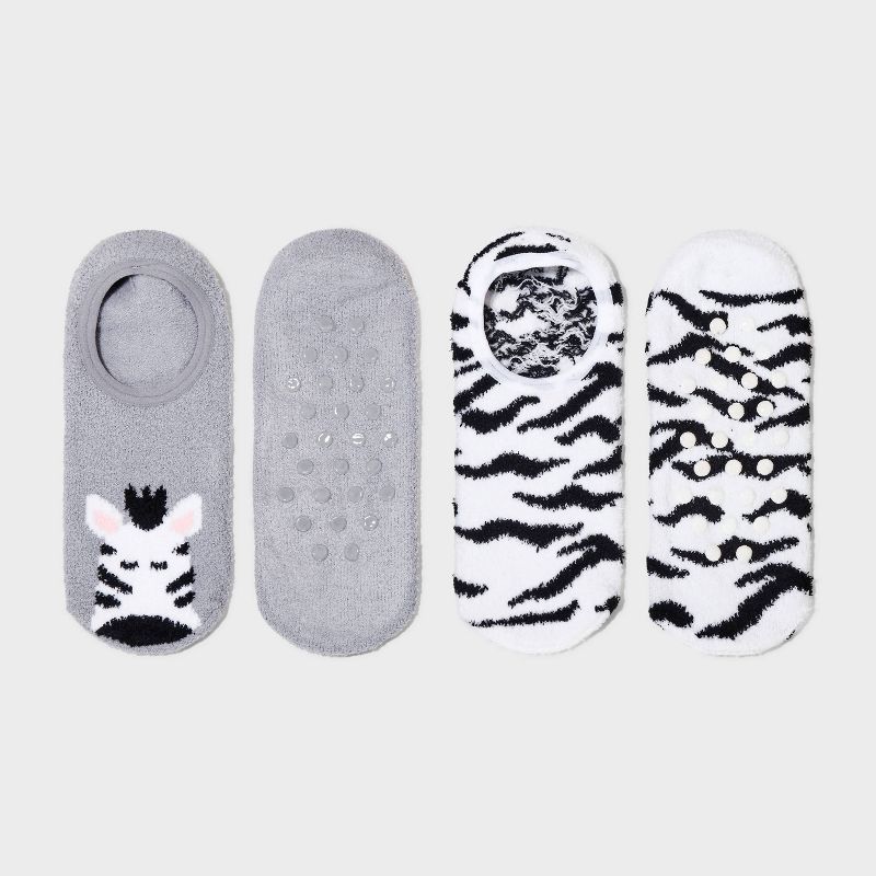Women&#39;s 2pk Zebra Cozy Liner Socks - Gray/Black/White 4-10, 1 of 4