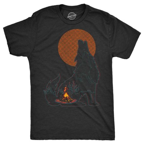 Мужские футболки Crazy Dog T-Shirts, Inc. Mens Funny T Shirts Campfire Wolf Sarcastic Nature Graphic Novelty Tee for Men - Crazy Dog Men's T Shirt For Campers Black M