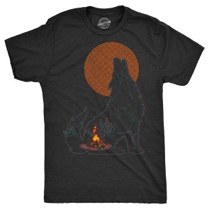 Mens Funny T Shirts Campfire Wolf Sarcastic Nature Graphic Novelty Tee For Men - Crazy Dog Men's T Shirt - 1 of 4