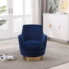 TIRAMISUBEST Velvet Swivel Barrel Chair, Accent Armchair with Gold Stainless Steel Base, Comfy Round Reading Chair for Living Room, Bedroom (Navy) - 2 of 4