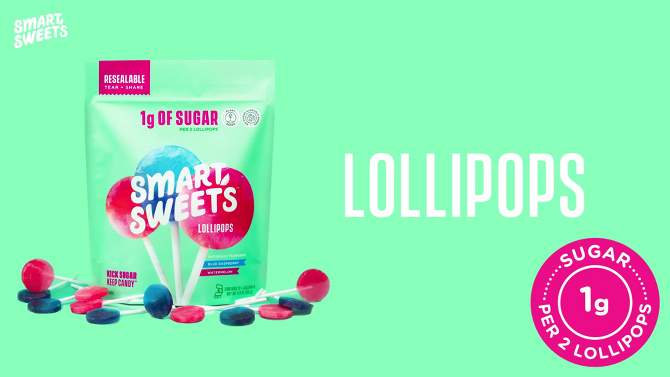 SmartSweets Lollipops, Watermelon &#38; Blue Raspberry Candy - 3oz, 2 of 10, play video