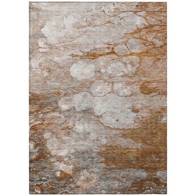 Terra Cotta Gray And Silver Abstract Washable Indoor Outdoor Area Rug