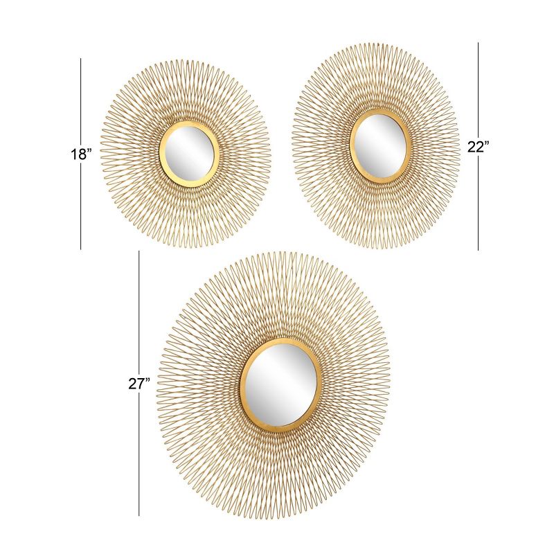 Metal Sunburst Round Wall Decor with Mirror Accent Set of 3 Gold - Olivia &#38; May, 4 of 15