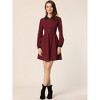 INSPIRE CHIC Women's Peter Pan Collar Contrast Half Placket Long Sleeve A-Line Party Flare Dresses - 2 of 4
