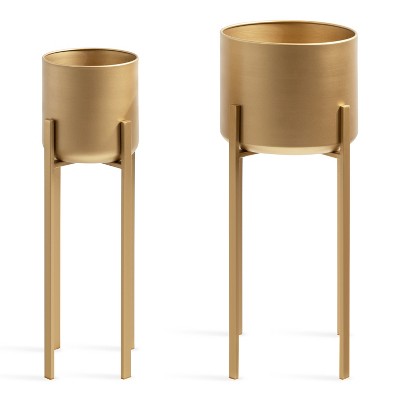Gabi Gold Metal Freestanding Planter Set, 12 x 27