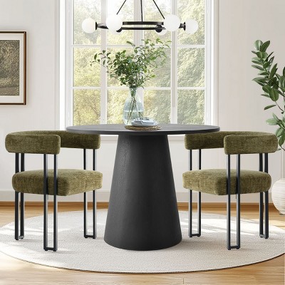 35" Modern Dining Set for 2,Round Dining Table+Upholstered Chenille Chairs Curved Backrest Armrest Kitchen Chair for Small Space Dining Room