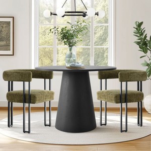 35" Modern Dining Set for 2,Round Dining Table+Upholstered Chenille Chairs Curved Backrest Armrest Kitchen Chair for Small Space Dining Room - 1 of 4