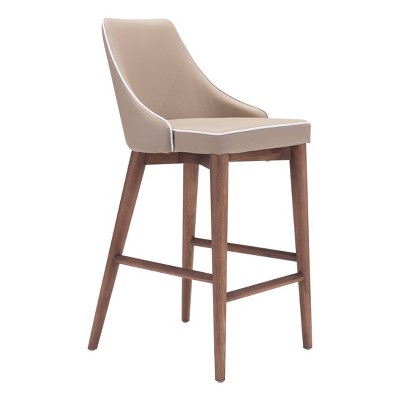 26" Wing Back Faux Leather Counter Height Barstool - Beige - ZM Home