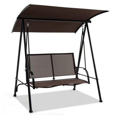 Tangkula 2-Person Patio Swing Seat Swing Bench Canopy Swing Loveseat Outdoor