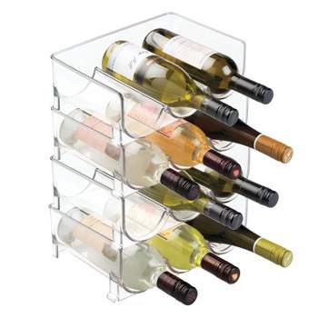 mDesign Plastic Free-Standing Stacking 3 Bottle Wine Storage Rack, 4 Pack, Clear