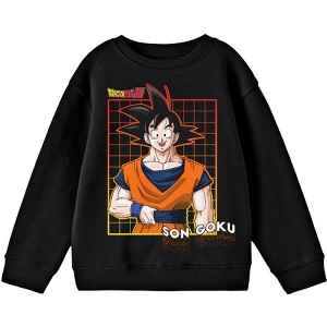 Dragonball Z Goku Character with Black Checkered Background Youth Black Crew Neck Sweatshirt - 1 of 2