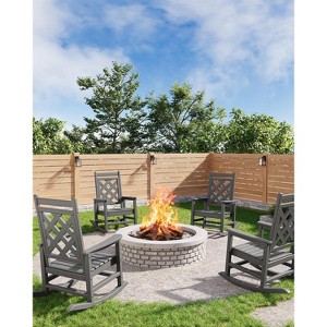 4 Pack Rocking Chair , Patio Rocking Chair Porch Rocker with Wood Texture & 380 LBS Support - 1 of 4