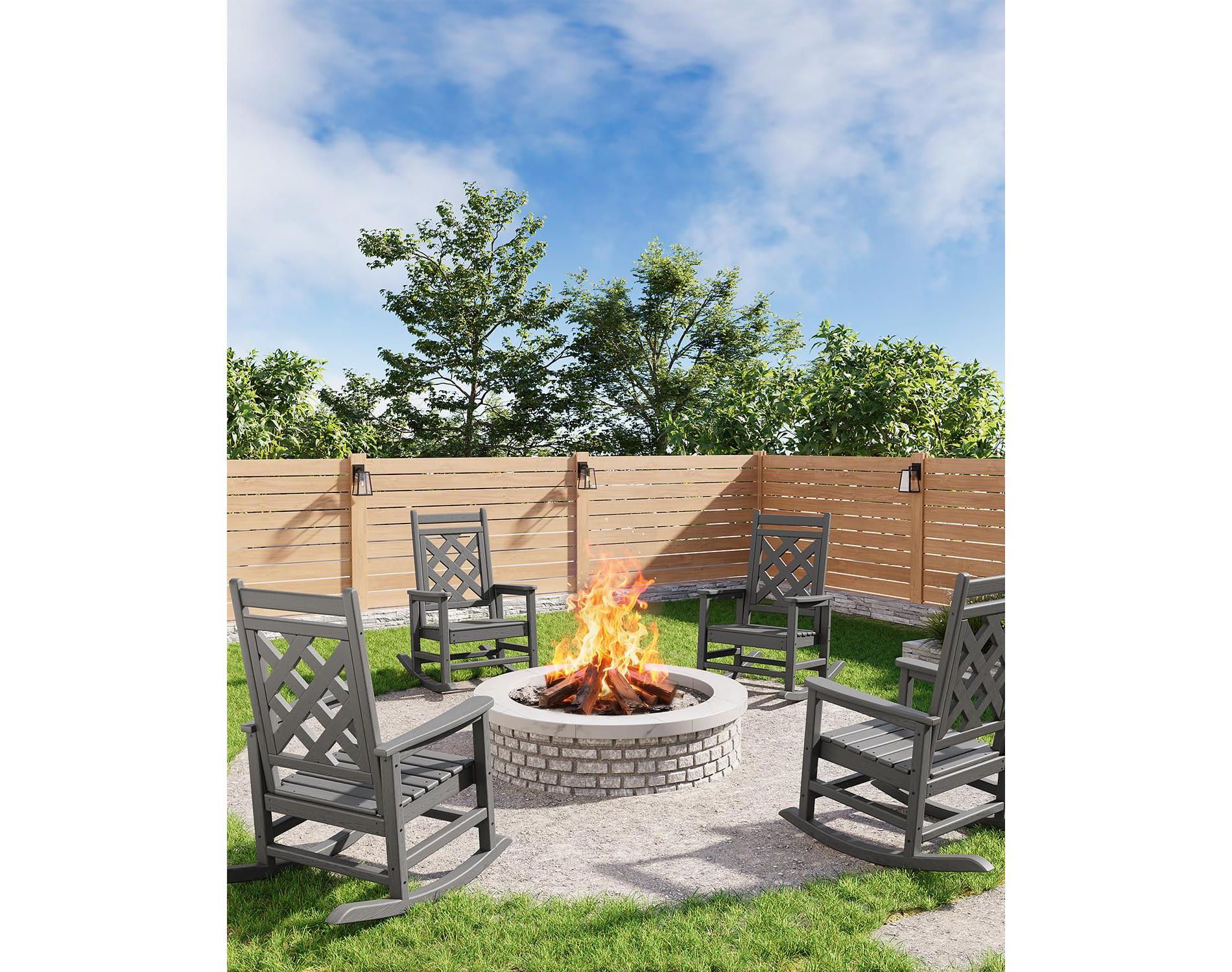 4 Pack Rocking Chair , Patio Rocking Chair Porch Rocker with Wood Texture & 380 LBS Support