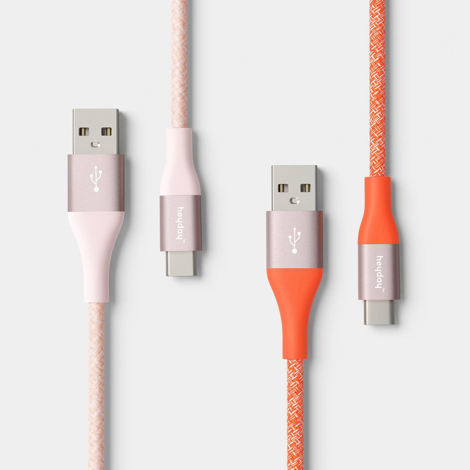 4ft USB-A to USB-C Braided Cable 2pk - heyday™ Cosmetic Pink Poppy