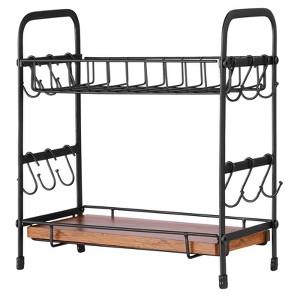VEVOR 2 Tier Coffee Bar Organizer for Countertop, Multifunctional Mug Holder and Coffee Station, 12 Movable Hooks and 2 Shelves, Matte Black - 1 of 4