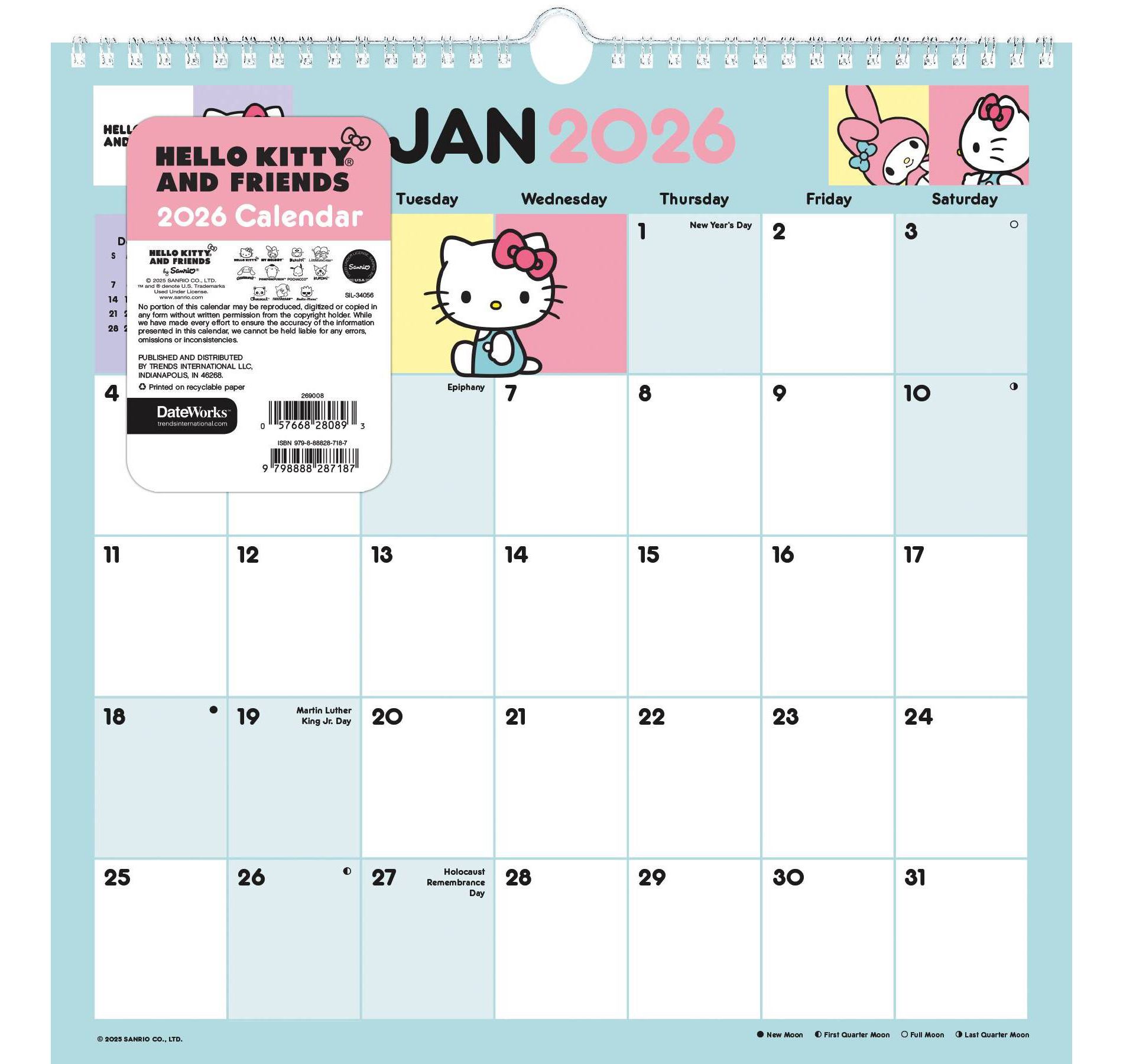 Trends International 2026 Hello Kitty and Friends Spiral 12"x12.25" Wall Calendar