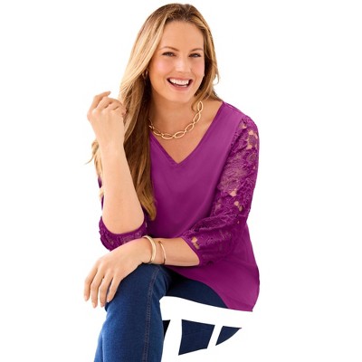 Catherines Eyelet Sleeve V-Neck Top