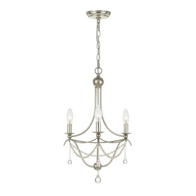 Antique Silver Mini Chandelier with Clear Glass Beads - 3 Light