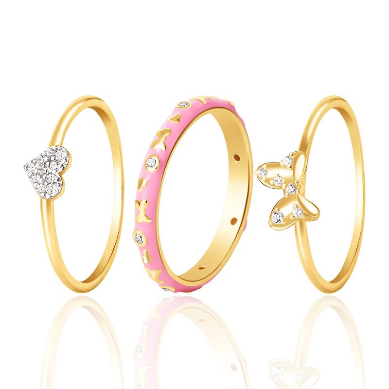 Disney Minnie Mouse Womens 18K Gold Plated Sterling CZ Silver Ring Trio, Minnie, Bow, Heart - Size 7, 5 of 7
