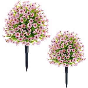 1.97FT Artificial Cedar Topiary Ball Trees with Ground Spike 2pcs UV Resistant Faux Shrubs&Bushes Potted Plants for Outdoor Indoor Front Porch Garden - 1 of 4