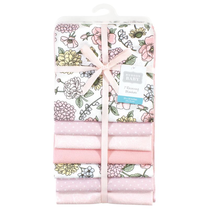 Hudson Baby Infant Girl Cotton Rich Flannel Receiving Blankets Bundle, Vintage Blossom, One Size, 2 of 7