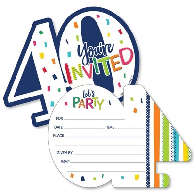 Big Dot of Happiness 40th Birthday - Cheerful Happy Birthday - Shaped Fill-In Invites - Fortieth Birthday Invitation Cards with Envelopes - Set of 12