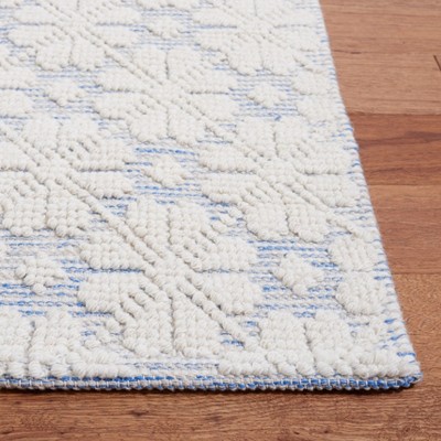 Ivory and Blue Hand-Knotted Wool 8' x 10' Area Rug