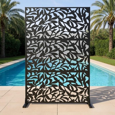 72" H×47" W Metal Privacy Screen with Stable Base, Freestanding Decorative Patio Screen for Hanging Plants