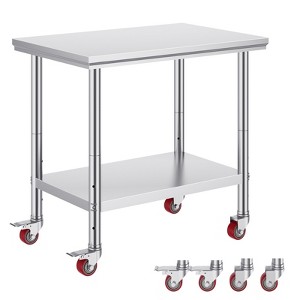 VEVOR Stainless Steel Work Table 35 x 24 x 33 Inch, 700 LBS Load Capacity with 4 Wheels, 3 Adjustable Height Levels, Silver - 1 of 4