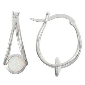 1 2/3 TCW Tiara Sterling Silver 6mm Bezel-set Opal Hoop Earrings, Women