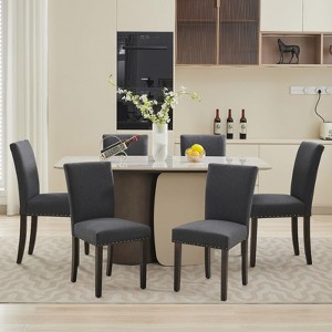 Dining Chairs Set of 6, Upholstered Parsons Diner Room Chair Sets, Linen Fabric Accent Chairs with Nailhead Trim and Padded Cushion - 1 of 4
