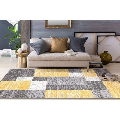 Yellow and Gray Geometric Rectangular 5' x 7' Area Rug