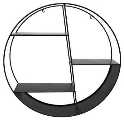Sagebrook Home 32" Round Black Shelf - 4 Layered Contemporary Floating Metal Wall Shelf for Creative Home, Office, Bathroom