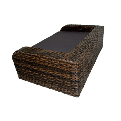 Large Brown Rattan Pet Sofa with Gray Cushion