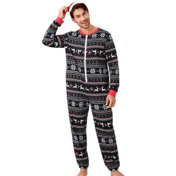 Mens Matching Christmas Pajamas Front Zipper One Piece Pajamas wiht Pocket Holiday Pajamas Fleece-Lined Sleepwear Matching Jammies