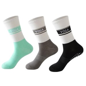 Anna-Kaci 3 Pairs Women's Non-Slip Yoga Crew Socks Soft Cotton Grip Sole Ribbed Cuff for Fitness - 1 of 4