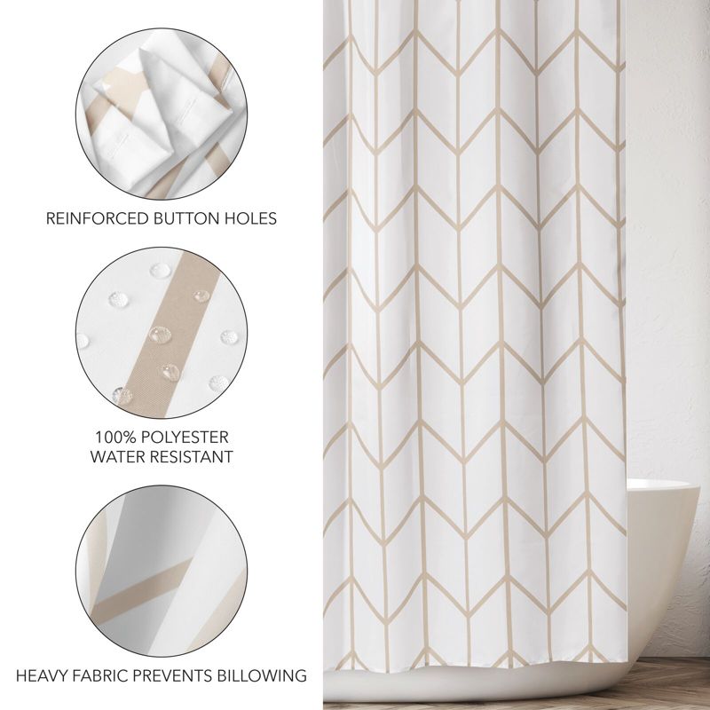mDesign Fabric Herringbone Chevron Print Shower Curtain, 72" x 72", Beige/White, 4 of 9