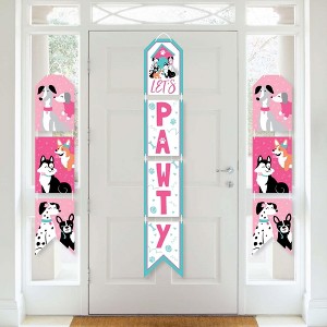 Big Dot of Happiness Pawty Like a Puppy Girl - Hanging Vertical Paper Door Banners - Pink Dog Baby Shower Birthday Party Wall Kit - Indoor Door Decor - 1 of 4