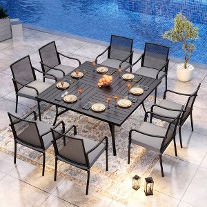 Captiva Designs 9pc Patio Dining Set with Spacious Slat-top Square Metal Table & Steel Frame Chairs - 1 of 4