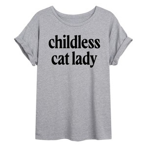 Women's - Instant Message - Childless Cat Lady Black Oversized Graphic T-Shirt - 1 of 4