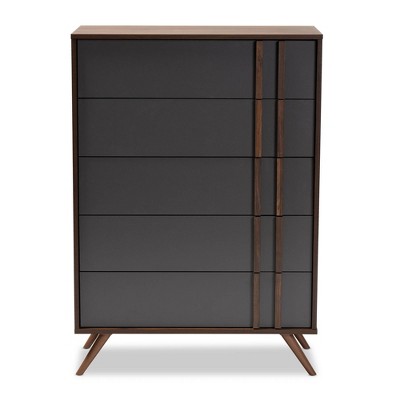 Retro Naoki 5-Drawer Chest in Two-Tone Gray and Walnut