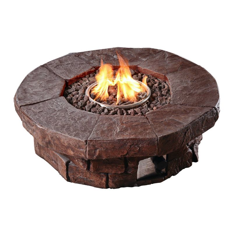 Woodsy Outdoor Round Stone Propane Gas Fire Pit - Teamson Home, 1 of 10