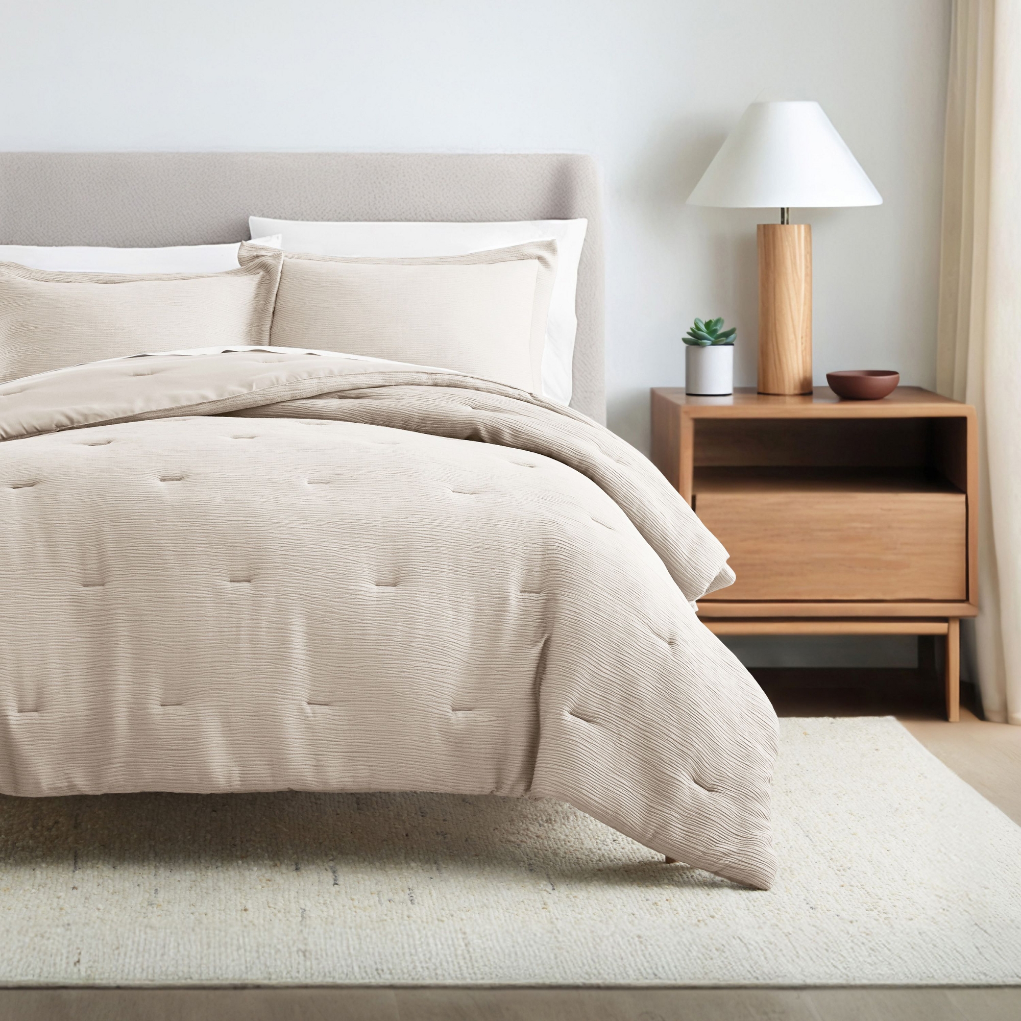 Cloud Weave Textured Comforter Set, Plush All-Season Down Alternative, Ultra Soft, 3-Piece Set - Becky Cameron, Tan, Full/Queen