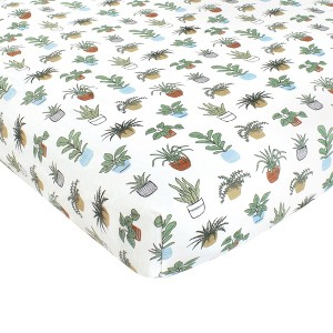 Hudson Baby Cotton Fitted Crib Sheet, Plants, One Size - 1 of 2