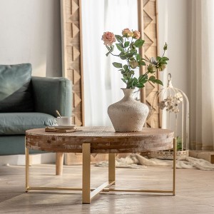 Round Coffee Table With Metal Frame 220lbs Load Capacity Easy Assembly Retro Style Coffee Table Side End Table (31.29 x 31.29 x 13.83in) - 1 of 4